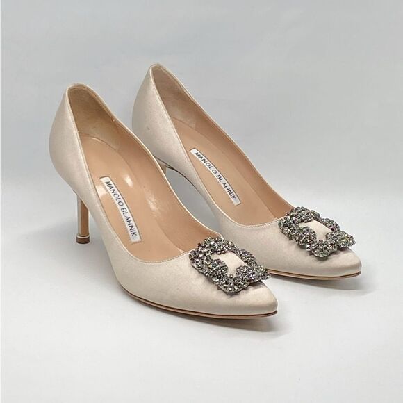 Manolo Blahnik Hangisi 70 Embellished Satin Pumps size 37 - Picture 5 of 14